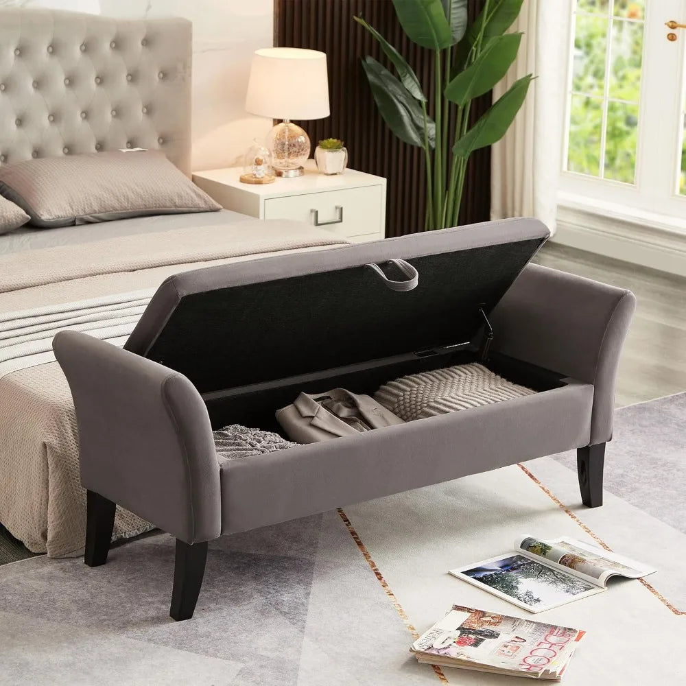 Storage Bench, Velvet Upholstered Bed Bench, 51