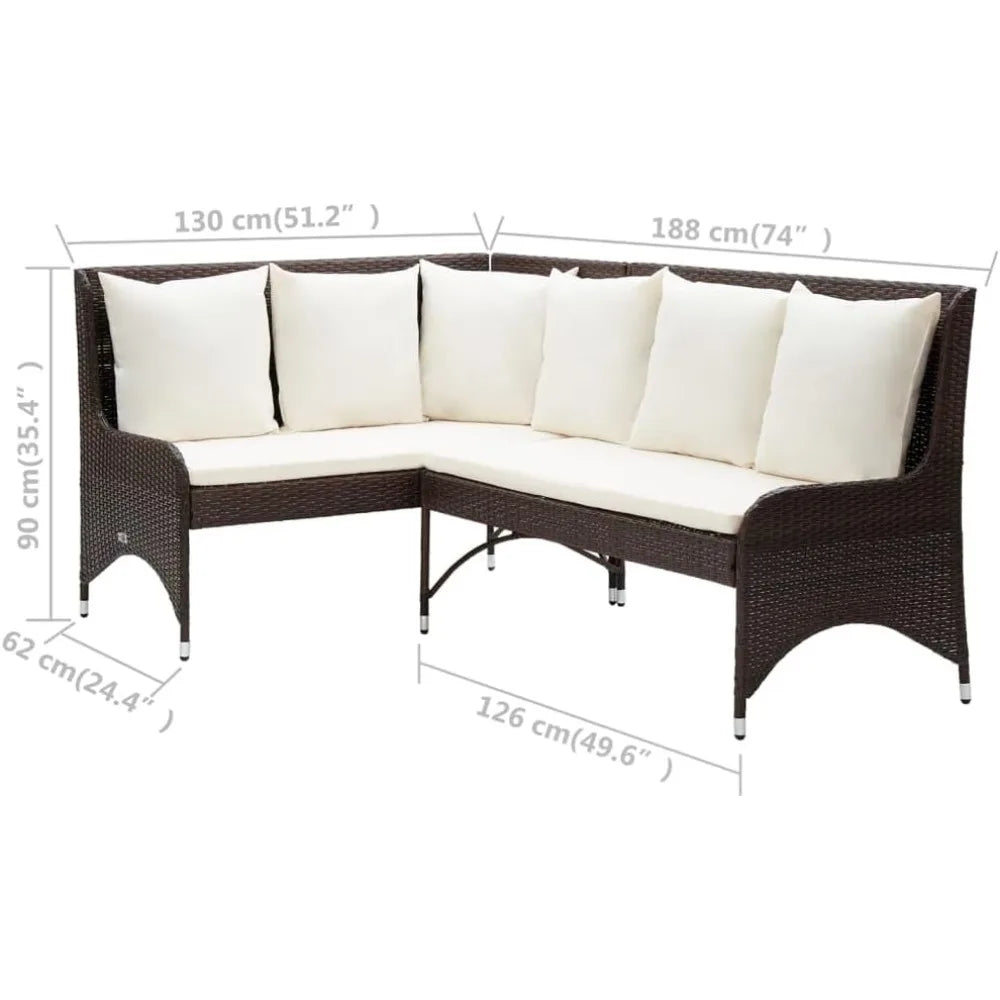 Durable Outdoor Patio Corner Sofas 2 pcs in Poly Rattan - Brown, Weather-Resistant Furniture with Comfortable Cushions