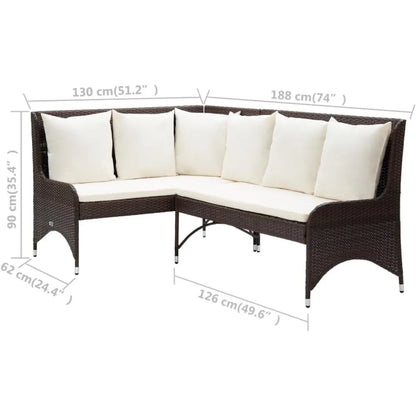 Durable Outdoor Patio Corner Sofas 2 pcs in Poly Rattan - Brown, Weather-Resistant Furniture with Comfortable Cushions