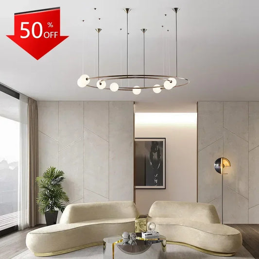 NEW 2025 Nordic Modern Creative Ring Pendant Chandelirer for Living Room Planet Round Hanging Lamp Glass Lampshade Decoration Li