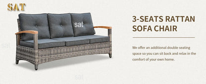 A  6 Pieces Outdoor Rattan Furniture Sets with 2 Wood Armrests Swivel Rocker Chairs, 2 Ottoman, 3-Seat Sofa and Coffee Table