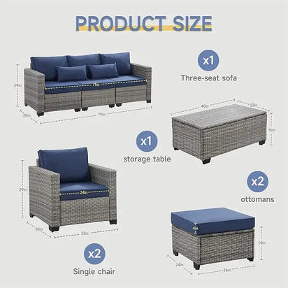 PatioLix 6 Pieces Outdoor Patio Furniture Sets with Furniture Cover, PE Rattan Wicker