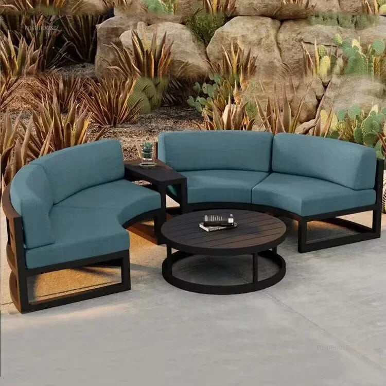 Outdoor Waterproof Sun Protection Garden Sofas Curved Outdoor Sofa Aluminum Alloy Courtyard Villa Reception Sofa Coffee Table Z