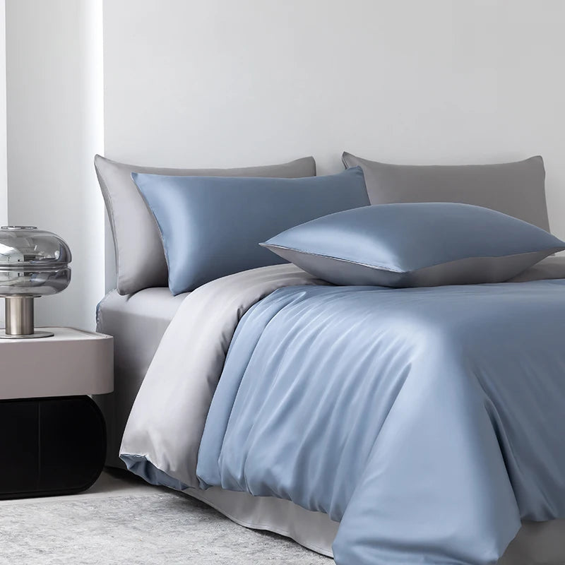 100% Mulberry Silk Bedding Set Solid Color Natural Silk Duvet Cover Set Twin King Queen Size Bed 3pcs/4pcs/5pcs Bed Sheet Set