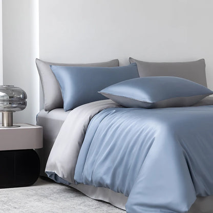 100% Mulberry Silk Bedding Set Solid Color Natural Silk Duvet Cover Set Twin King Queen Size Bed 3pcs/4pcs/5pcs Bed Sheet Set