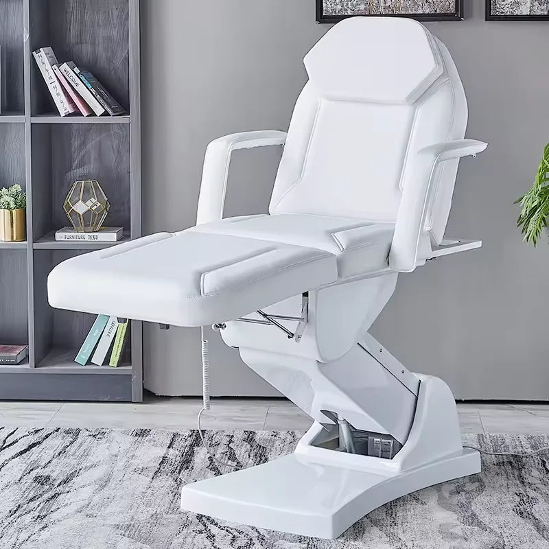Multifunctional Electric Vertical Therapy Bed Ivory White PU Leather 3 Motors Electric Beauty Tattoo Massage Bed