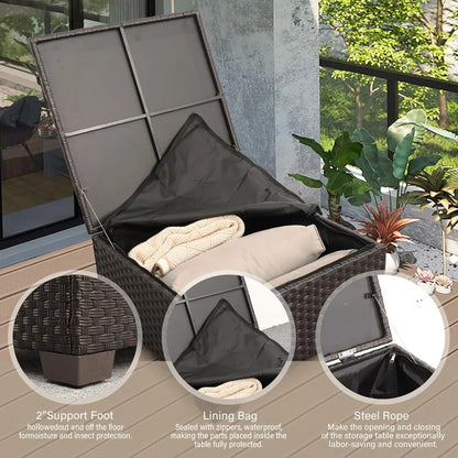 3-Piece Outdoor Sectional Sofa Set with Wicker Couch, Ottoman, and Coffee Table - All-Weather, Weather-Resistant Storage Include