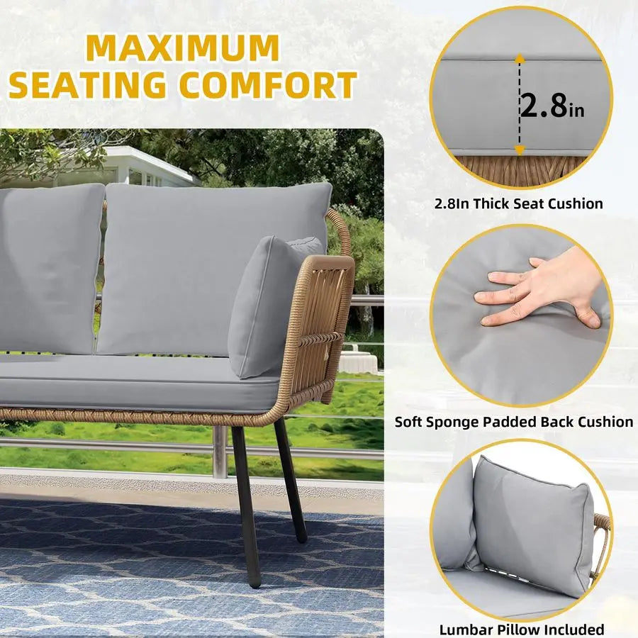 Wicker Patio Loveseat, AllWeather Rattan 2Seat Sofa with Cushions amp Lumbar Pillows, Outdoor Patio Furniture Set for Patio, Bal