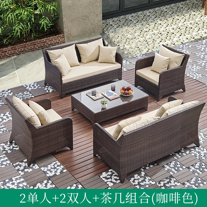 Outdoor Combination Garden Sofas Modern Courtyard Nordic Villa Garden Sofas Open-air Plastic Rattan Furniture Sofá Jardín MHHYSF