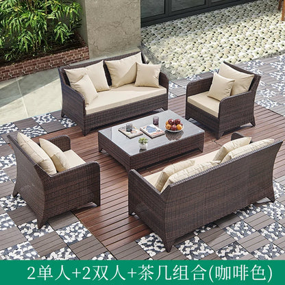 Outdoor Combination Garden Sofas Modern Courtyard Nordic Villa Garden Sofas Open-air Plastic Rattan Furniture Sofá Jardín MHHYSF