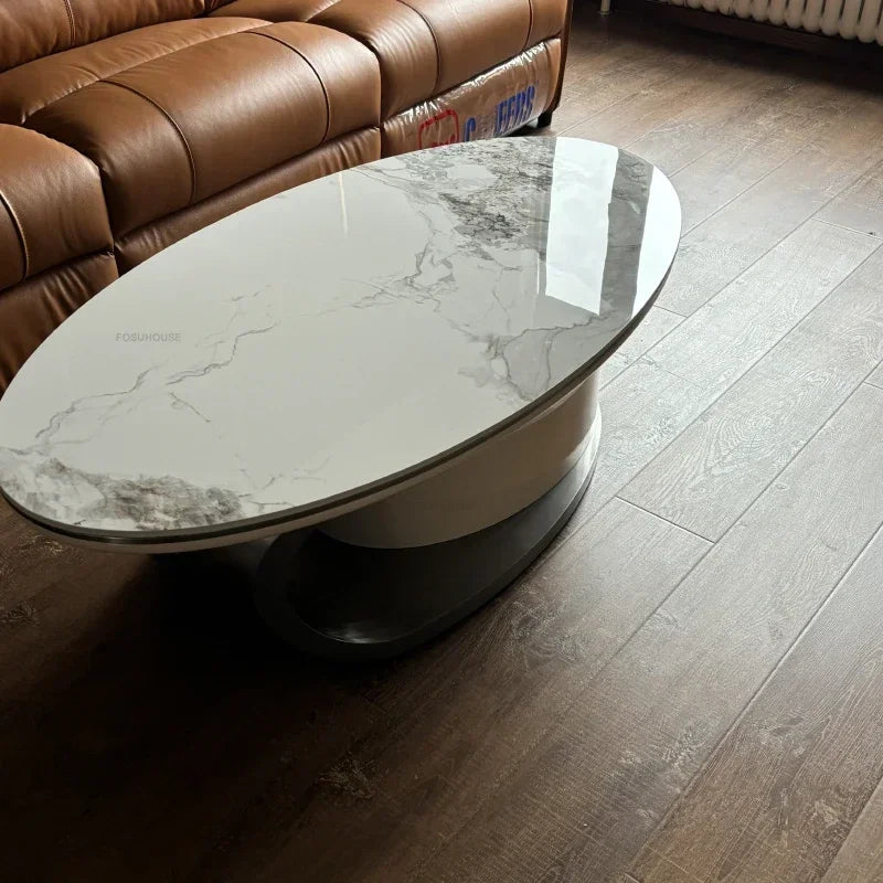 Nordic Light Luxury Designer Oval Coffee Table Rock Board Coffee Tables for Living Room Simple Storage Side Table Home Furniture