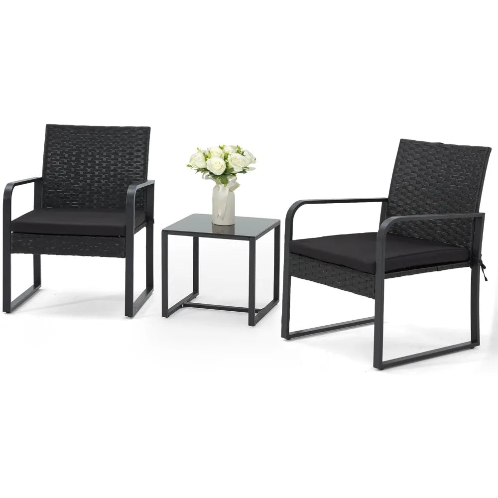 Outdoor Patio Furniture Set, Patio Bistro Set Wicker Conversation Set, Modern Rattan Chair with Glass Coffee Table .