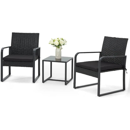 Outdoor Patio Furniture Set, Patio Bistro Set Wicker Conversation Set, Modern Rattan Chair with Glass Coffee Table .