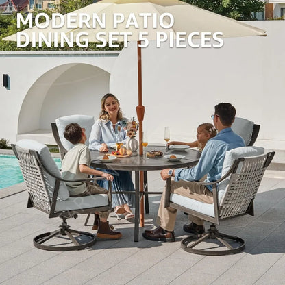 4pcs Patio Swivel Rocking Chairs and 38’’ Round Dining Table with 1.65’’ Umbrella Hole，5-Piece Outdoor Patio Dining Set