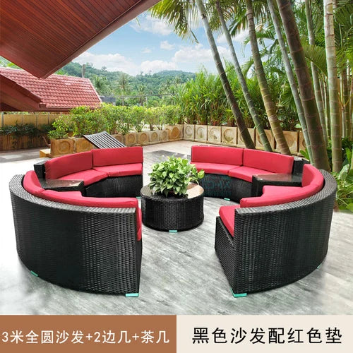 Outdoor circular rattan sofa chair, courtyard, outdoor rattan woven garden sofa combination