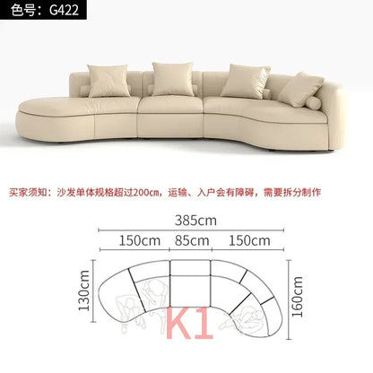 20031A Curved Leather Sofa First Layer Cowhide Semicircle Living Room Italian Modern Simple High-End Elegant