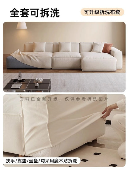 Fabric sofa French white single armrest tofu block removable and washable module sofa living room straight row