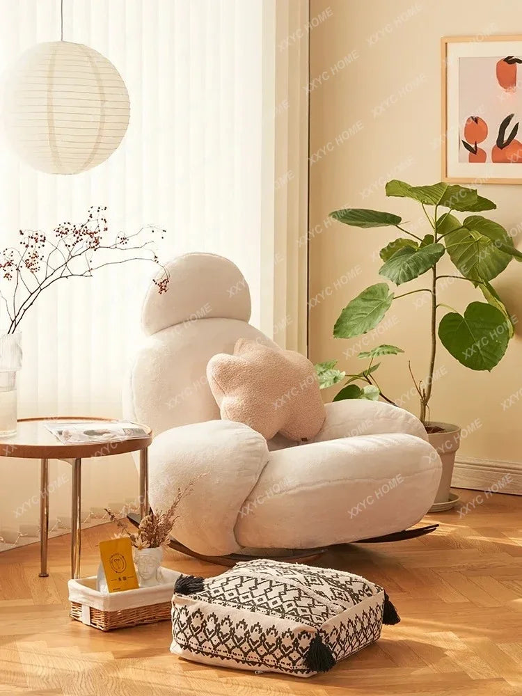 Rocking recliner Nordic balcony lazy leisure sofa living room single large white chair light luxury rocking chair