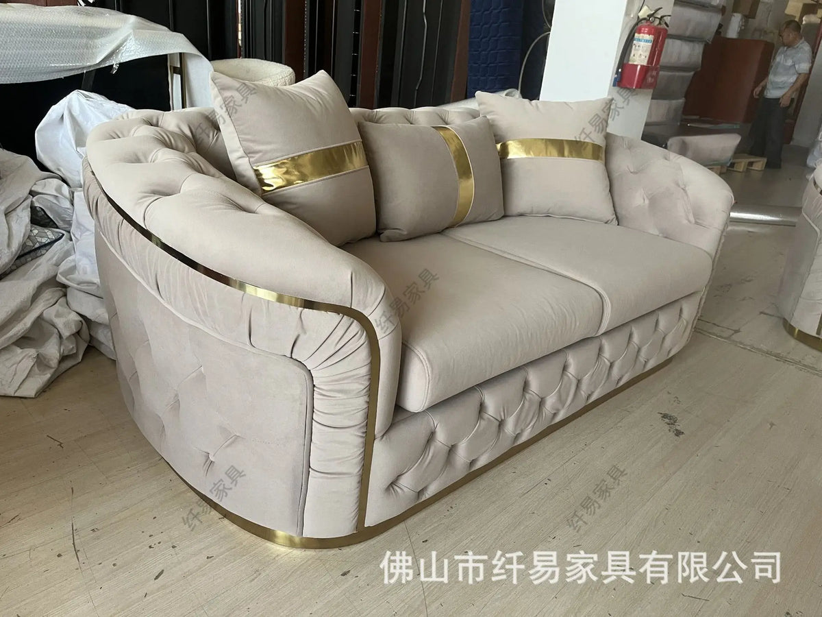 American fabric pull-up sofa, European light luxury velvet living room fashion simple straight sofa combination factory