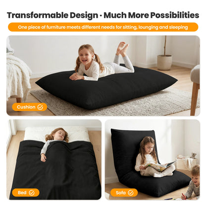 Kids Bean Bag Bed Foldable Compression Lounger Sofa Bed with Soft Removable & Washable Cover Foam-Filled Floor Lounger Chair