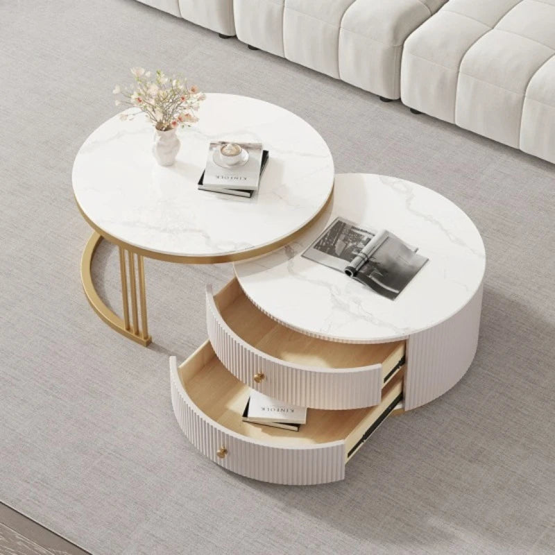 Rock slab round coffee table combination light luxury modern simple living room household small apartment