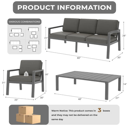 Ready to Ship Hot Sale Metal Outdoor Sofa Set Weather Resistance Patio Conversation Set Waterproof Garden Sofa Set Modern