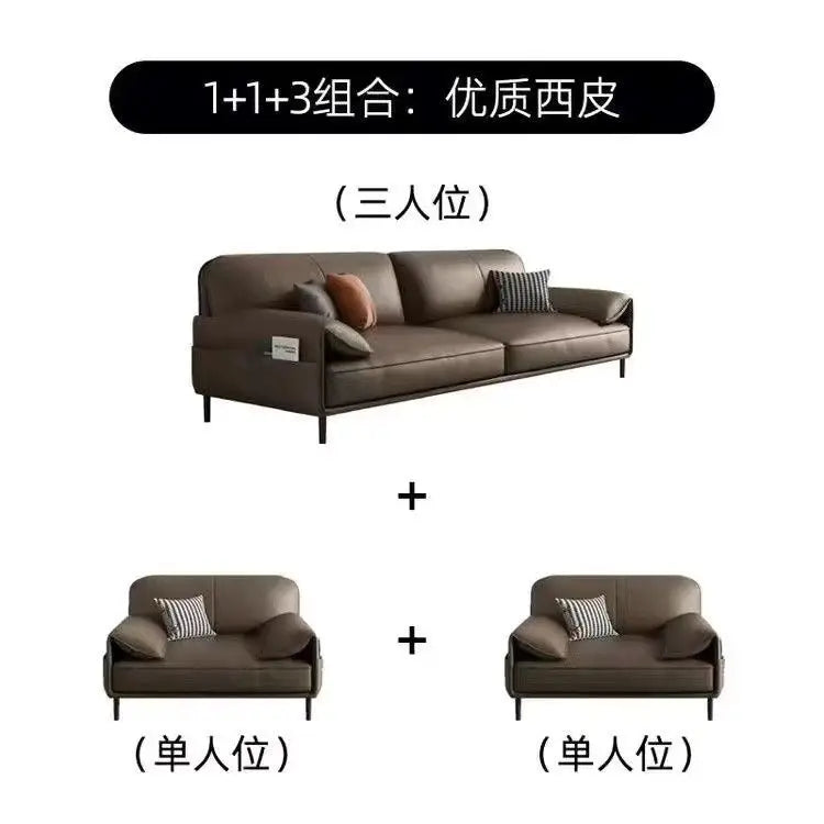 Simple Modern Office Sofa Coffee Table Set Luxury Genuine Leather Three-Seater for Business Meeting Reception Living Room Hotel