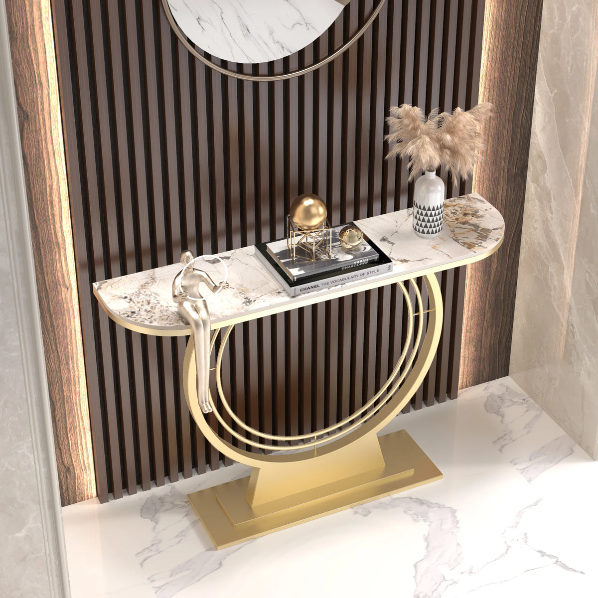 Light luxury entrance table, modern simple narrow case against the wall, aisle corridor decoration, golden end view table, entra