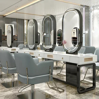 SS newBarber Shop Hair Salon Hair Salon with Socket Hot Dyeing with Light Stainless Steel Floor Dressing Table
