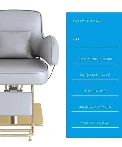 Round Chair Professional Barber Chairs Mirror Hair Salon Women's Beauty Men's Shaving Rotating Ergonomic Wheels Reclining Silla