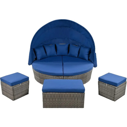 U_STYLE Outdoor Patio Furniture Set Daybed Sunbed with Retractable Canopy Conversation Set Wicker Furniture As same as WY000281