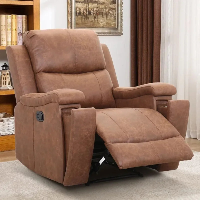 CANMOV Leather Recliner Chair, Classic and Traditional Manual Recliner Chair with Overstuffed Arms and Back, Manual Single Sofa