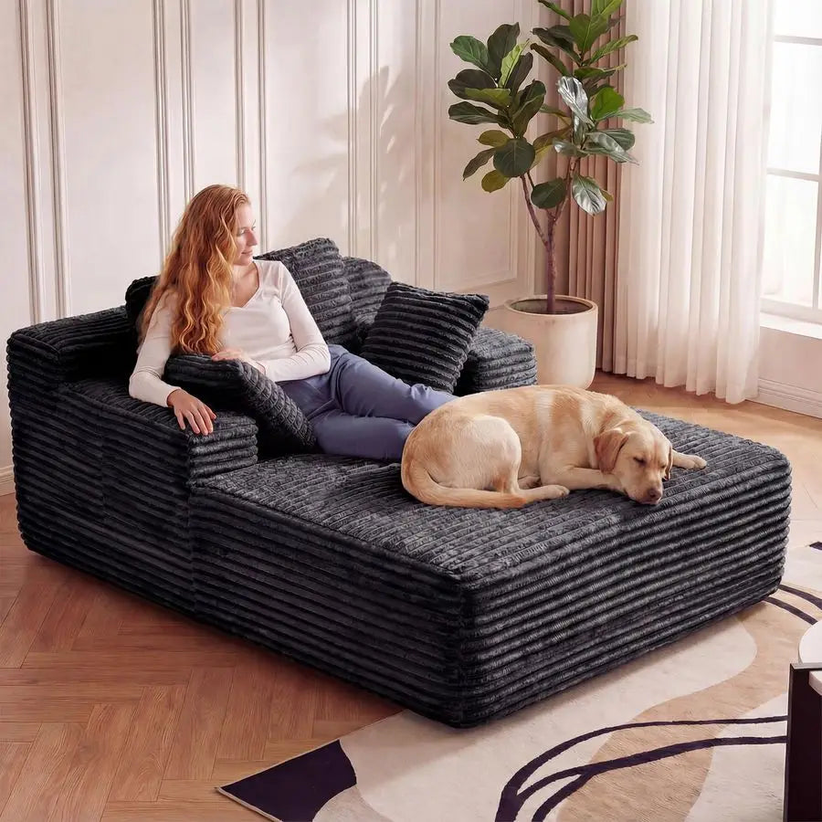 Sofa Bed with Side Pocket, 67 Oversized Corduroy Couch, Reading Chaise Lounge, Deep Seat Boneless Couches for Living Room, No A