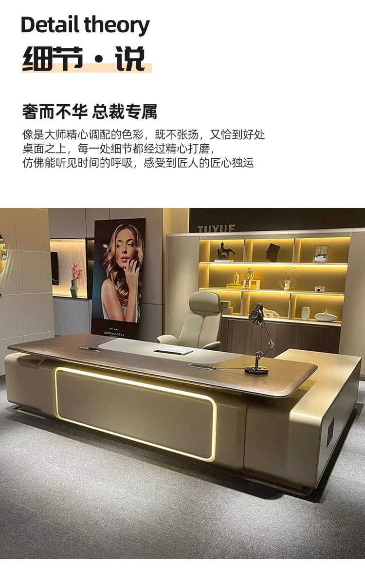 Elegant Light Luxury office desk Modern large high-end design executive desk Minimalist interior escritorio oficina furniture