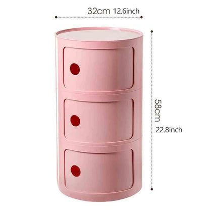 Plastic Round Nightstand Bedside Table Cabinet with Sliding Doors Round Storage Bedside Cabinet Nightstand  for Living Bedroom