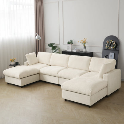 Sdorens Sectional Sofas for Living Room Modern Cloud Couch Chenille U-shaped Modular Sectional Sofa with Reversible Ottomans