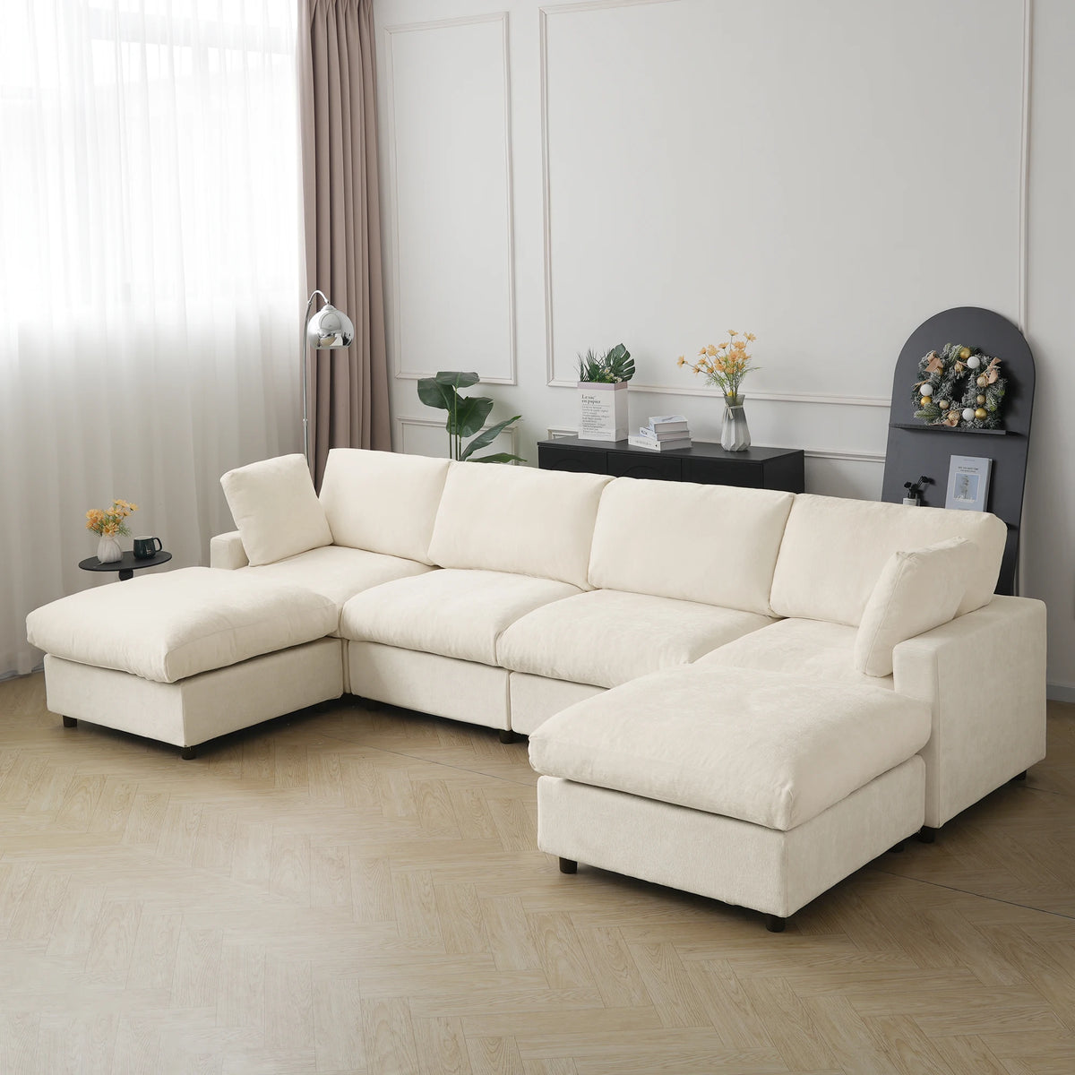 Sdorens Sectional Sofas for Living Room Modern Cloud Couch Chenille U-shaped Modular Sectional Sofa with Reversible Ottomans