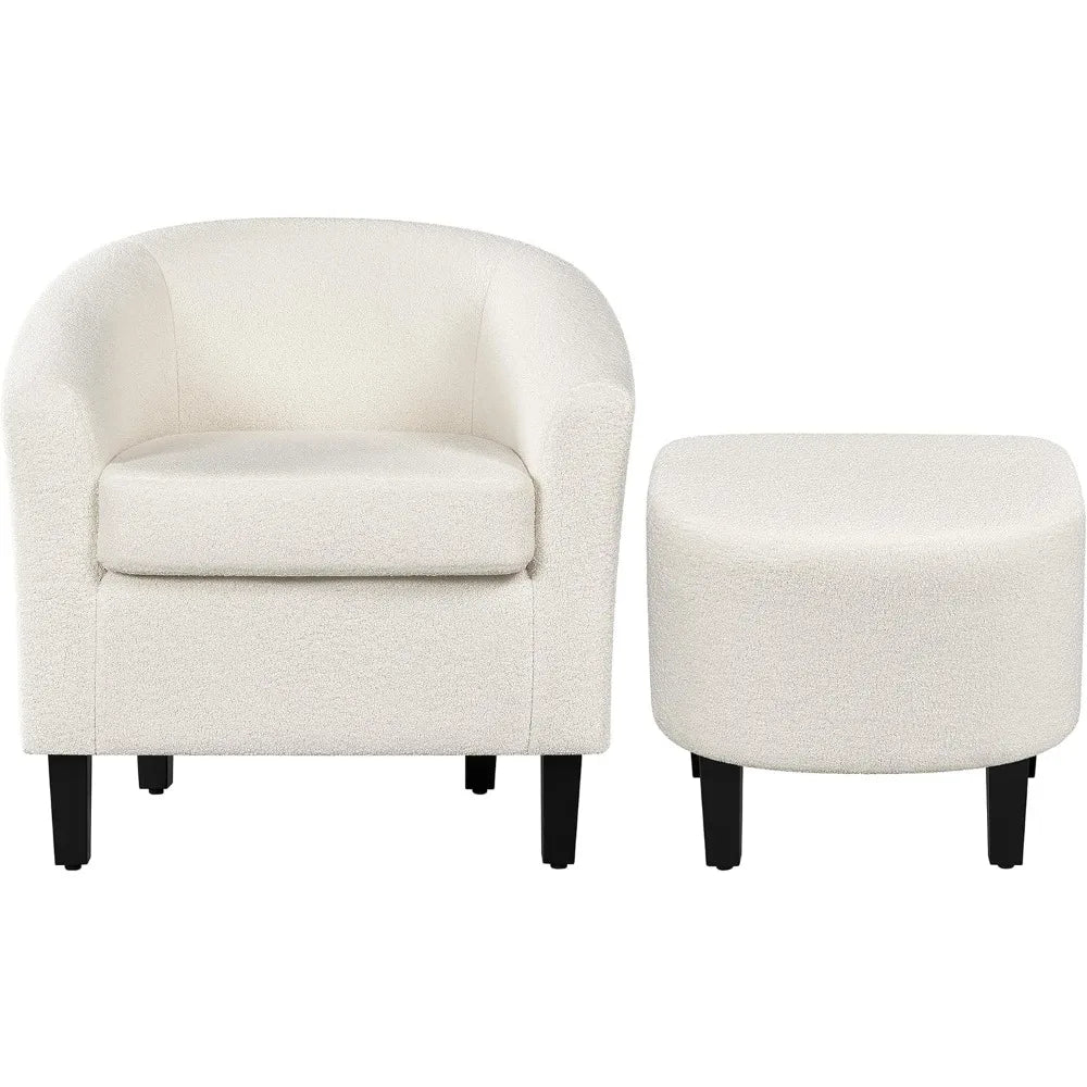 Topeakmart Sherpa Accent Chair and Ottoman Set, Modern Club Chair with Footrest for Cozy Reclining in Living Room or Bedroom