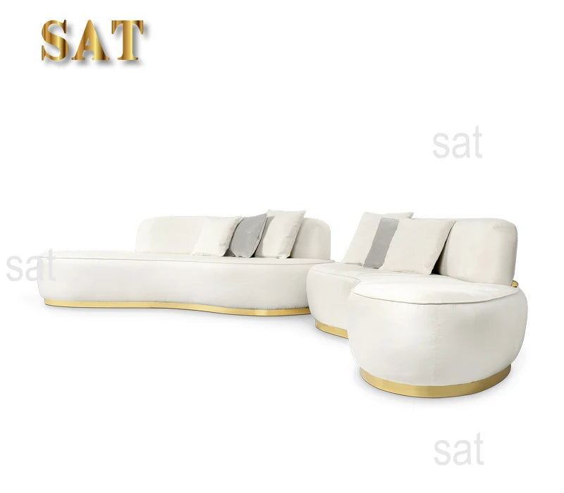 Italian Designer Luxury Living Room Sofa Set Villa Modern Couch Metal Base Velvet Curved Home Hotel Living Room Furniture
