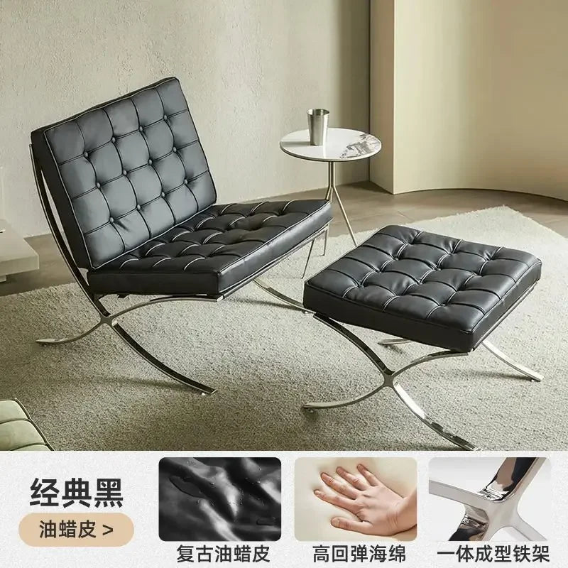 Single sofa, designer, Italian style, living room, leather, light luxury, leisure chair