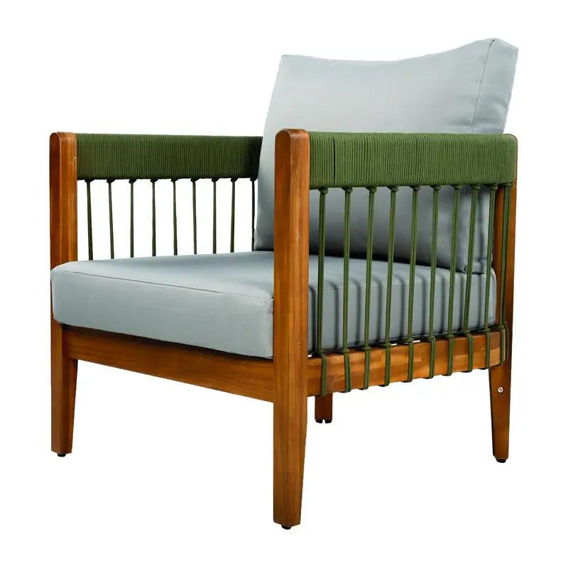 3-Piece Set Acacia Wood Outdoor Club Chair with Handwoven Rope Accents & Curved Backrest - Water-Resistant Boho Patio Lounge