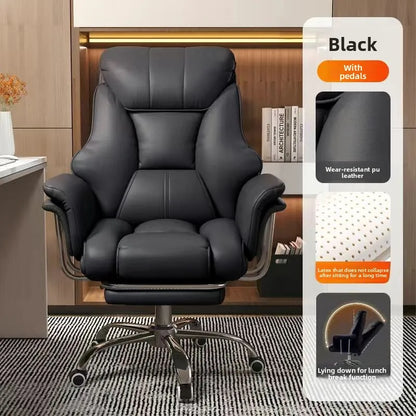 Ergonomic Reclining Office Chair with Footrest PU Leather Executive Swivel Computer Desk Chair Aluminum Base for Home Office