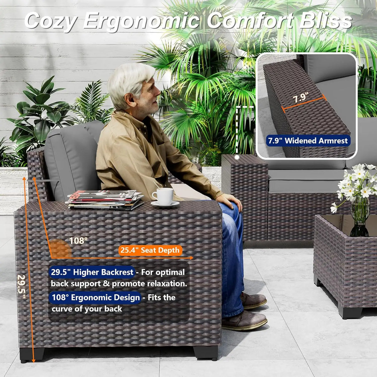 12pc High Back All-Weather PE Rattan Patio Sectional Sofa Set with Coffee Table & Cushions Outdoor Garden Use , Custom