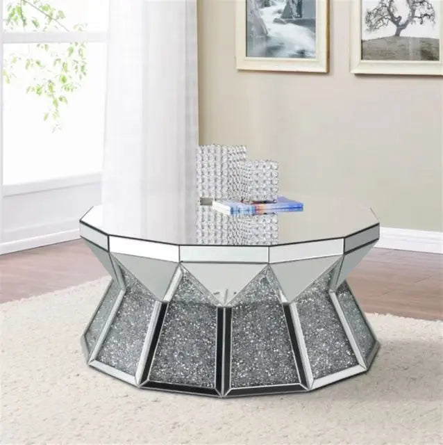 three-dimensional pink diamond glass mirror coffee table coffee table