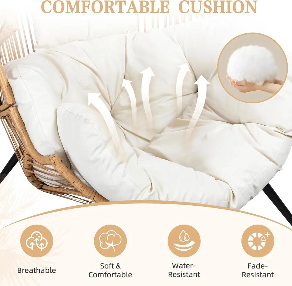 Outdoor Egg Chair with Cushion, PE Rattan Hanging Chair for Patio, Garden, Balcony, Indoor Use
