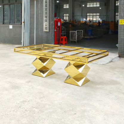 Wedding Mirror Glass Rectangular Crystal Gold Stainless Steel Dining Luxury Mirror Glass Table for Event