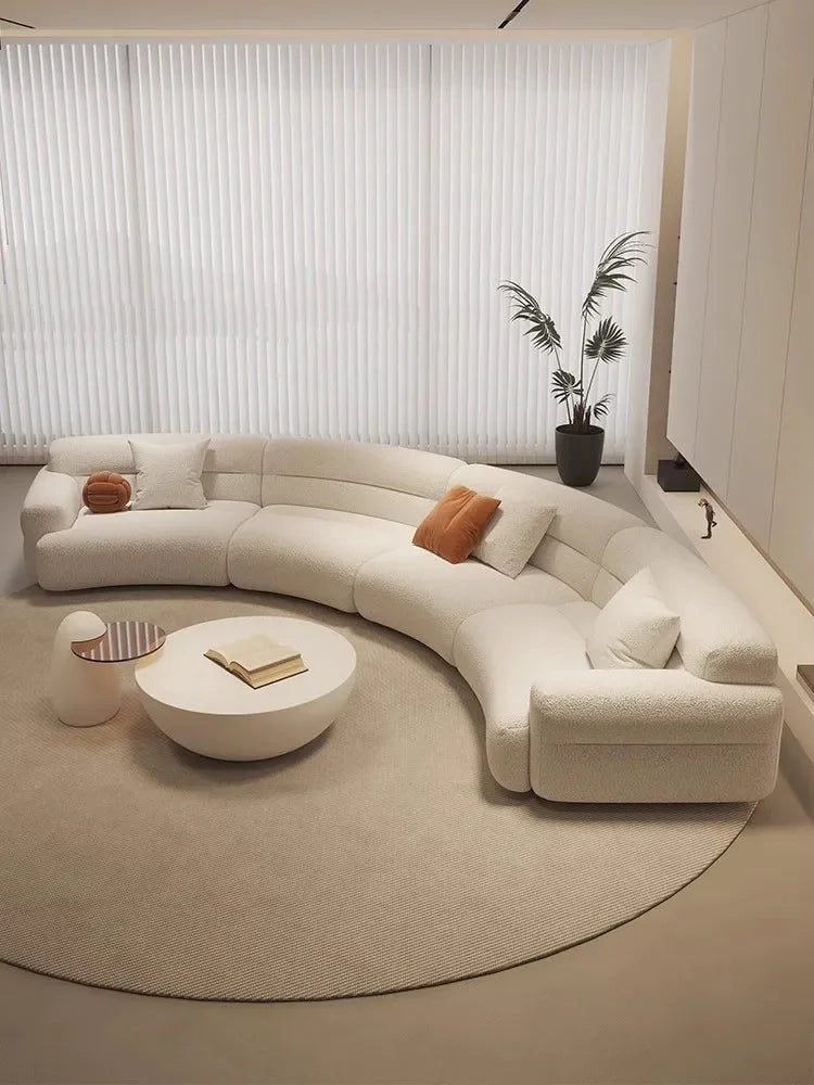 yA38 Minimalist new fan-shaped large flat-layer curved sofa custom left and right concubine lamb wool
