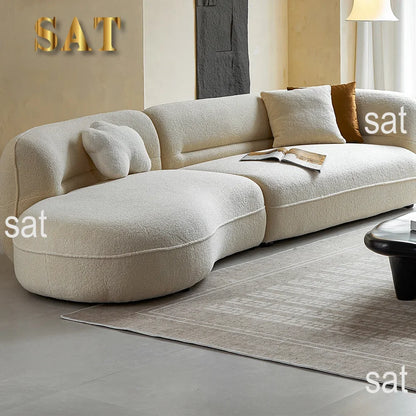 l # Italian Minimalist Fabric White Sofa Cream Style Small Living Room Curved Sofa Modern Boucle Solid Wood Half Round Sofa Set