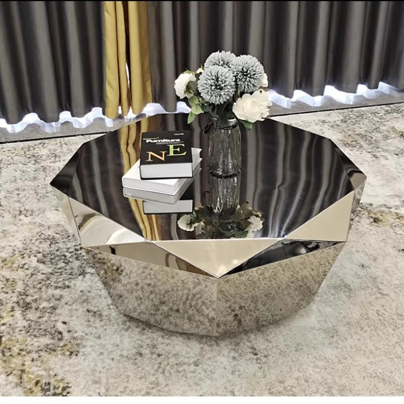 Light luxury stainless steel special-shaped coffee table high-end mirror business negotiation coffee table art