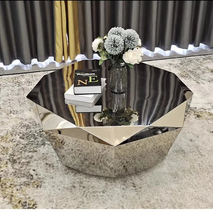 Light luxury stainless steel special-shaped coffee table high-end mirror business negotiation coffee table art
